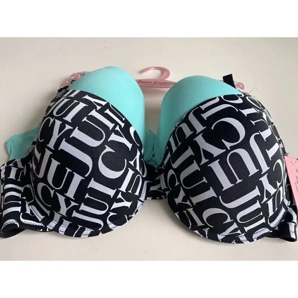 Juicy Couture Sleek & Smooth 2 Pack‎ Bra JC3819 Lined Size 40D Black Teal NEW